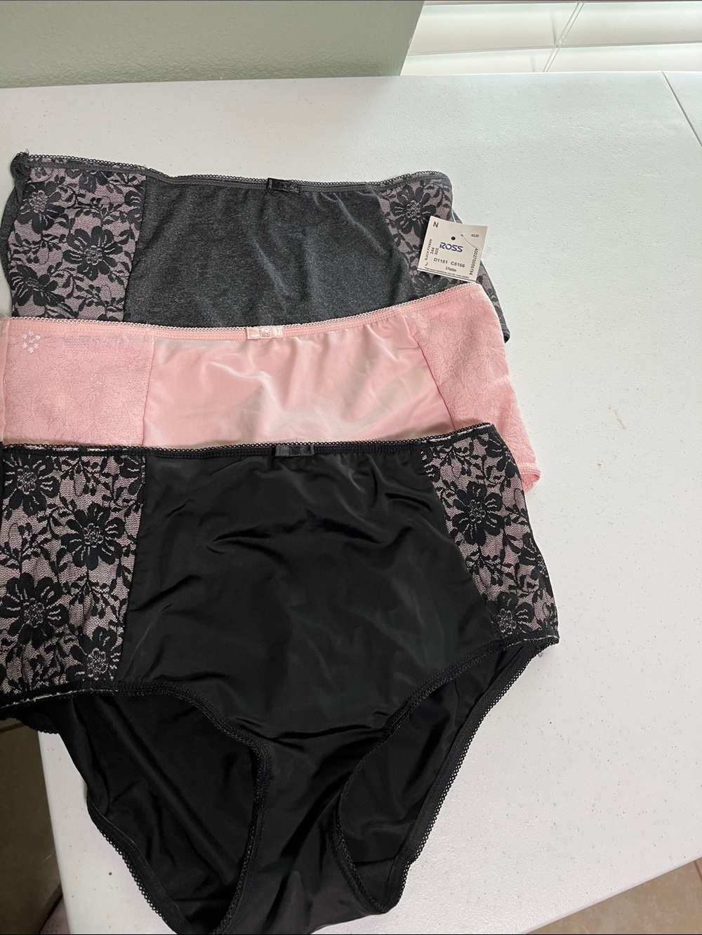 3-Pack High-Waist Lace Panel Panties — Black, Pink, Charcoal